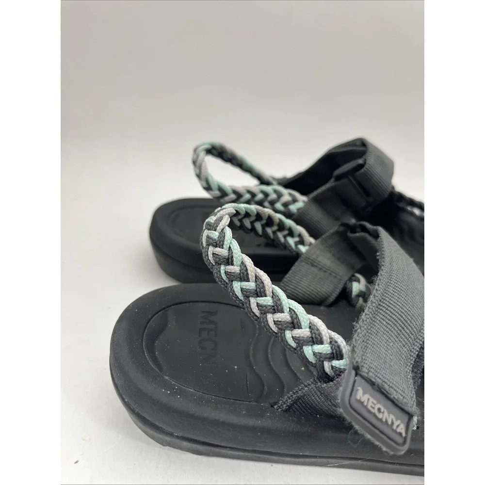 MEGNYA Women's Braided Strap Comfort Sandals Black Aqua Gray Size 7